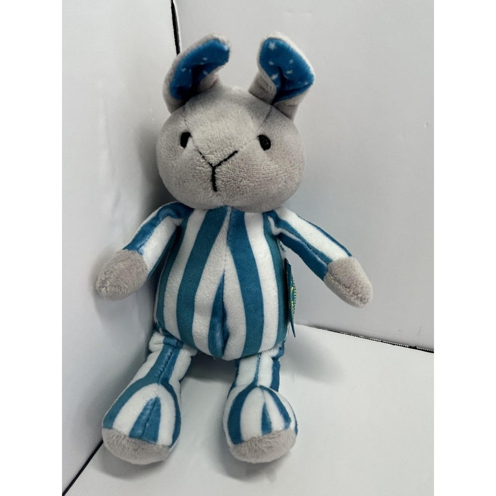 Goodnight Moon Gray Blue Bunny Rabbit Plush Stuffed Animal Toy Medium Striped